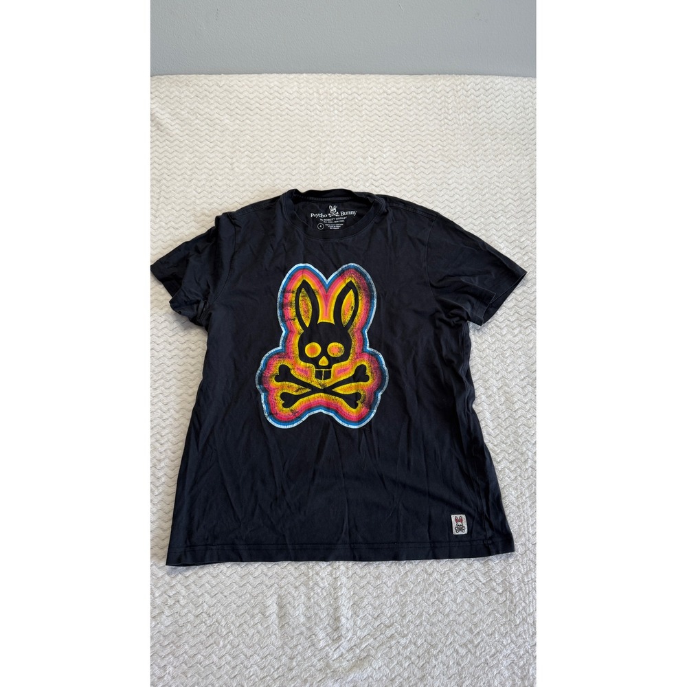 Psycho Bunny Mens Black Pima Cotton Rainbow Graphic T-Shirt Size 4 M